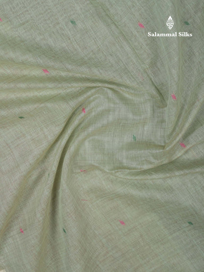 Beautiful Light Yellow Menakari Thread Work Butta Muga Cotton Saree With Contrast Pink Blouse