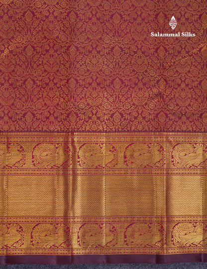 Beautiful Dark Maroon 2G Pure Kanjivaram Silk Saree With Traditional Evening Morning Border