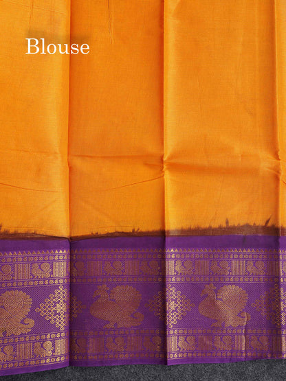 Sungudi Cotton Saree - Half White Colour Body Vaira Oosi Lines With Dark Purple Traditional Evening Morning Border
