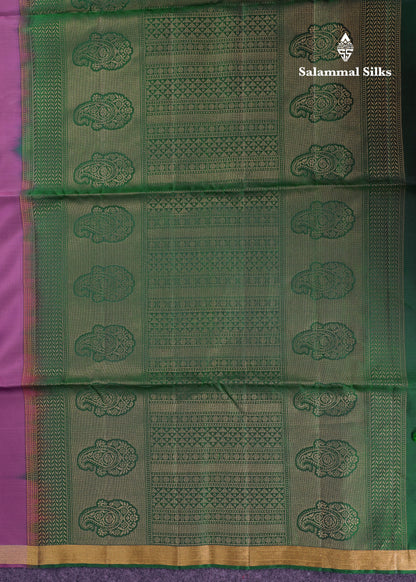Beautiful Violet Pure Mix Kanjivaram Soft Silk Saree With Contrast Bottle Green Blouse