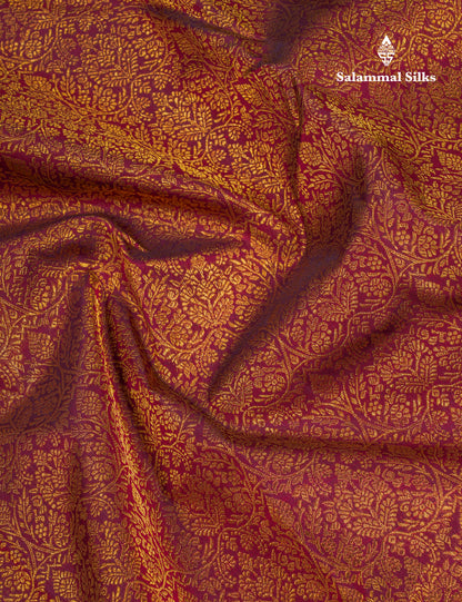Beautiful Dark Maroon 2G Pure Kanjivaram Silk Saree With Traditional Evening Morning Border