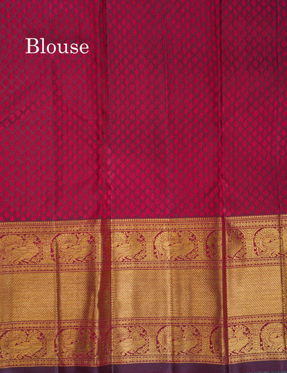 Beautiful Dark Maroon 2G Pure Kanjivaram Silk Saree With Traditional Evening Morning Border