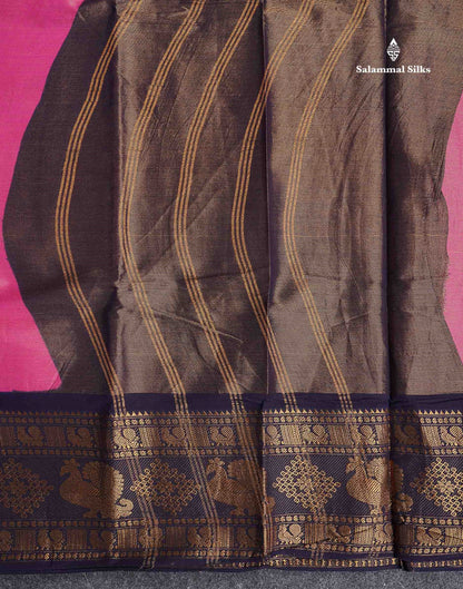 Sungudi Cotton Saree - Half White Colour Body Vaira Oosi Lines With Dark Purple Traditional Evening Morning Border