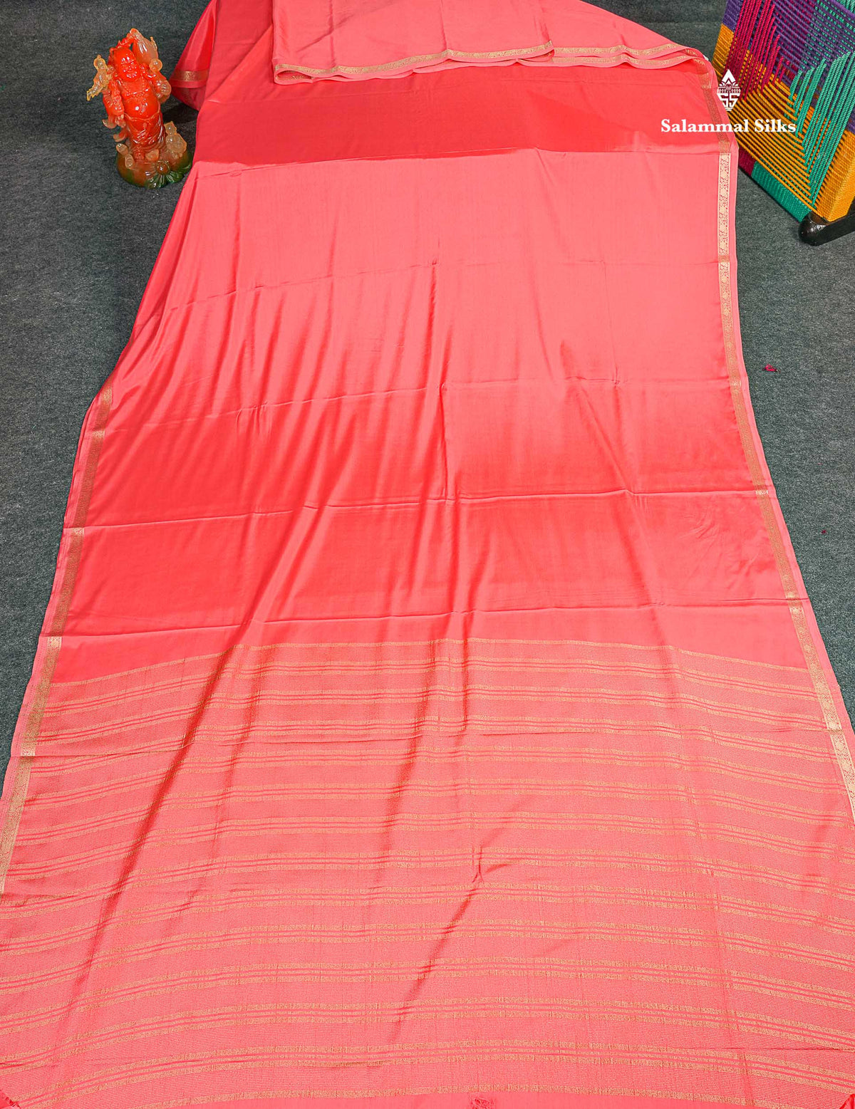 Semi Mysore Silk Saree - Peach Colour Body Plain With Small Border 