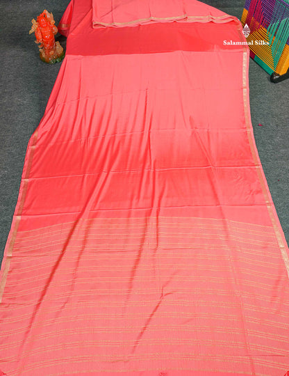 Semi Mysore Silk Saree - Peach Colour Body Plain With Small Border 