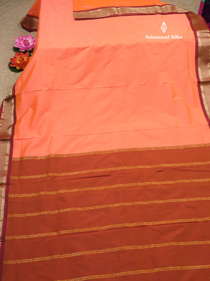 9.5 Yards Semi Silk Saree Light Green with Contrast Maroon Border