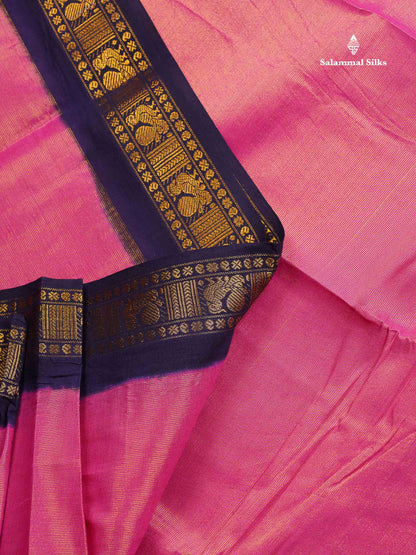 Sungudi Cotton Saree - Half White Colour Body Vaira Oosi Lines With Dark Purple Traditional Evening Morning Border