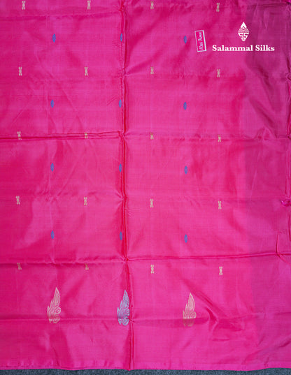Olive Mustard Yellow Thread work Buttas Banana Pinth Saree (Vaazhainaar Pattu) With Contrast Magenta Pink Blouse
