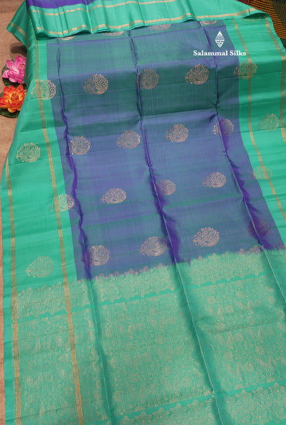 Ramar Blue Colour Pure Kanjivaram Soft Silk Saree With Rexona Green Border