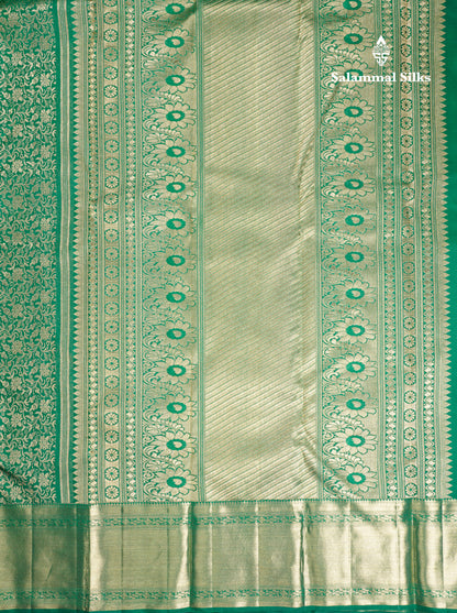 Bottle Green Grand Bridal Pure Kanjivaram Silk Saree 2G Zari With Self Border