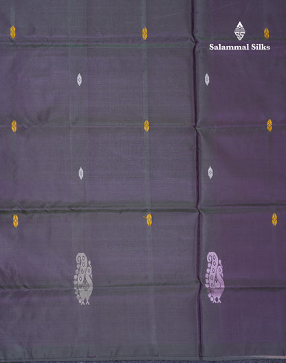 Dual Tone Violet Thread work Buttas Banana Pinth Saree (Vaazhainaar Pattu) With Contrast Beige Blouse