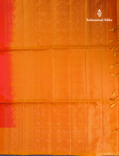 Beautiful Dual Tone Red Pure Mix Kanjivaram Soft Silk Saree With Contrast Orange Fancy Border