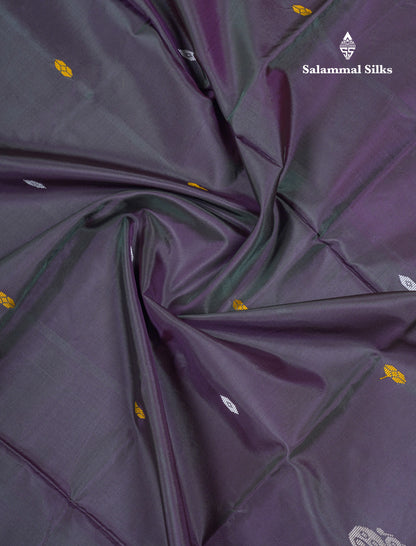 Dual Tone Violet Thread work Buttas Banana Pinth Saree (Vaazhainaar Pattu) With Contrast Beige Blouse
