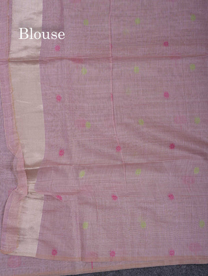 Beautiful Light Lavender Thread Work Butta Muga Cotton Saree With Blouse