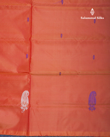 Orange Thread work Buttas Banana Pinth Saree (Vaazhainaar Pattu) With Contrast Royal Blue Blouse
