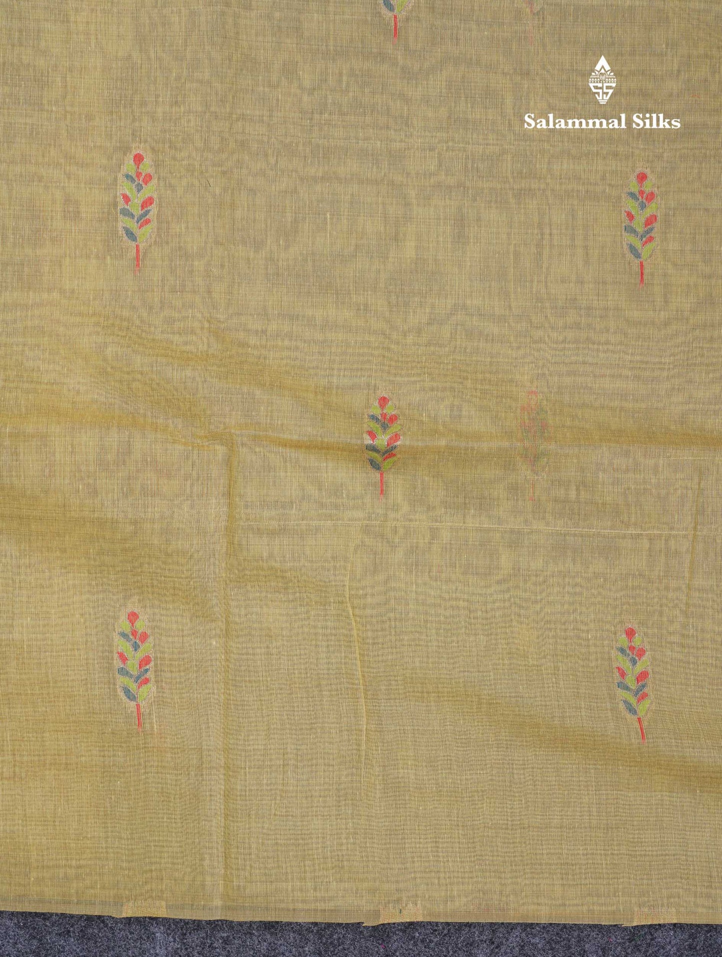 Beautiful Light Yellow Menakari Work Muga Cotton Saree With Contrast Ramar Blue Blouse