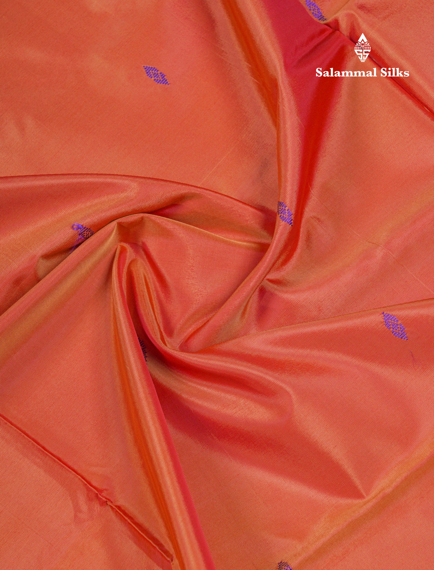 Orange Thread work Buttas Banana Pinth Saree (Vaazhainaar Pattu) With Contrast Royal Blue Blouse