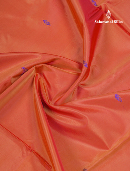 Orange Thread work Buttas Banana Pinth Saree (Vaazhainaar Pattu) With Contrast Royal Blue Blouse