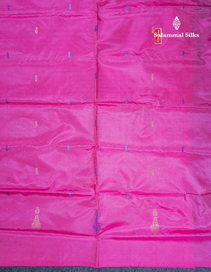 Grey Thread work Buttas Banana Pinth Saree (Vaazhainaar Pattu) With Contrast Magenta Pink Blouse