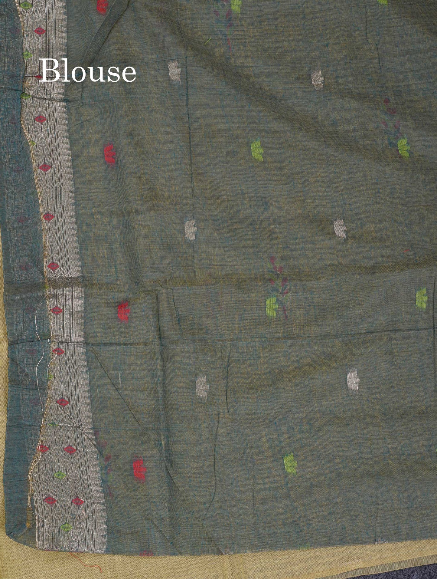 Beautiful Light Yellow Menakari Work Muga Cotton Saree With Contrast Ramar Blue Blouse