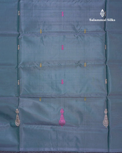 Grey Thread work Buttas Banana Pinth Saree (Vaazhainaar Pattu) With Contrast Magenta Pink Blouse