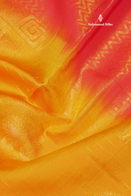 Mango Yellow Colour Pure Kanjivaram Soft Silk Saree With Pinkish Orange Border