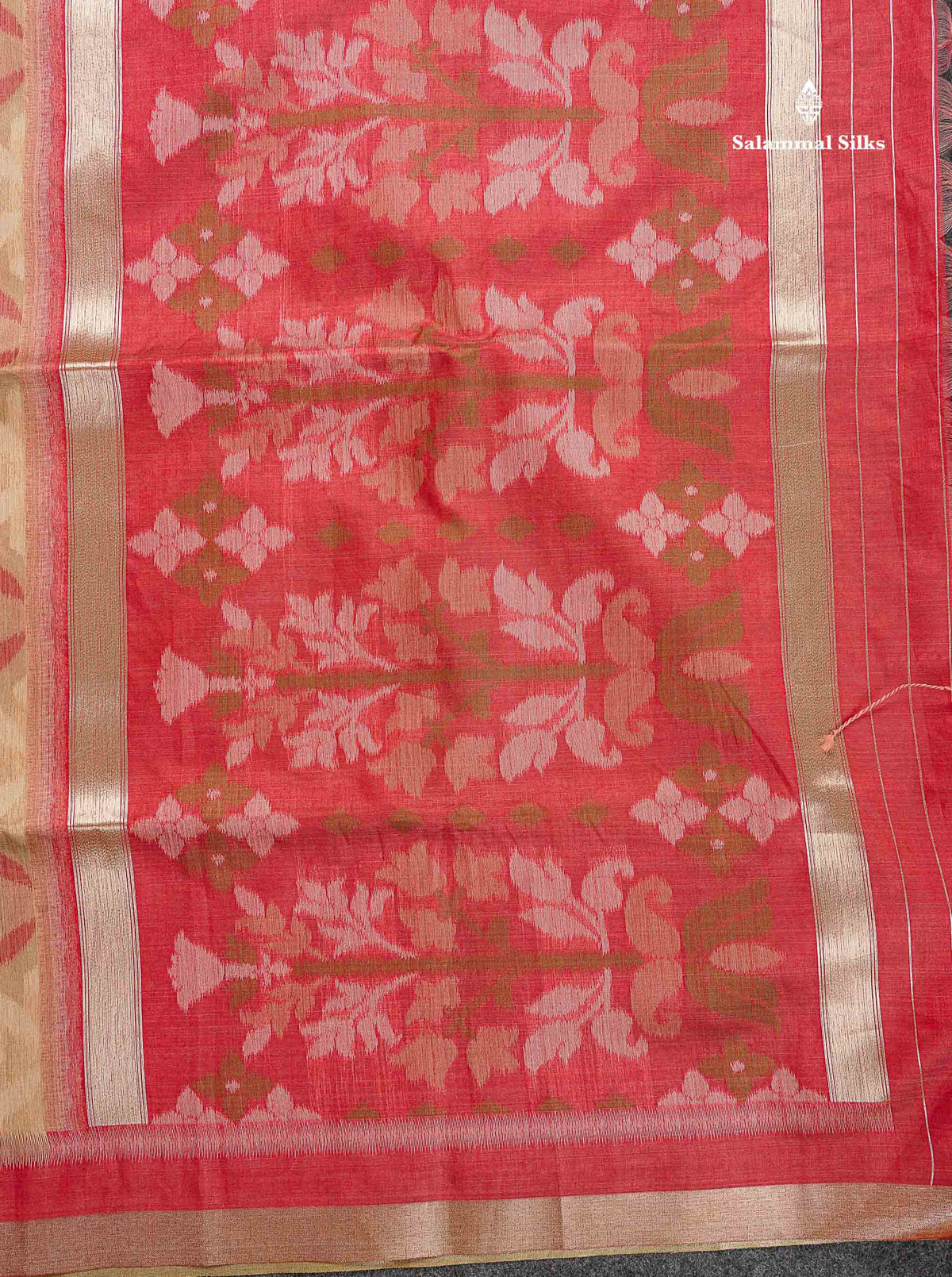 Cotton Mix Saree - Sandal Colour Body With Contrast Tomato Red Blouse