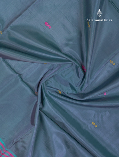 Grey Thread work Buttas Banana Pinth Saree (Vaazhainaar Pattu) With Contrast Magenta Pink Blouse