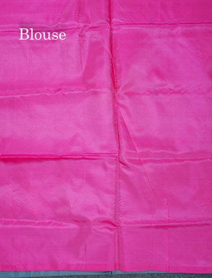 Grey Thread work Buttas Banana Pinth Saree (Vaazhainaar Pattu) With Contrast Magenta Pink Blouse
