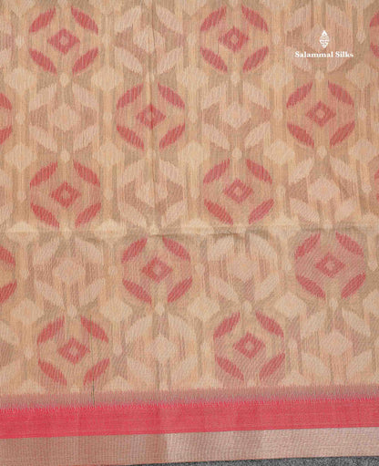 Cotton Mix Saree - Sandal Colour Body With Contrast Tomato Red Blouse