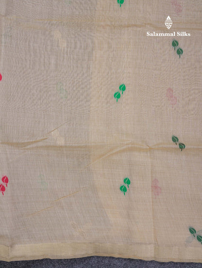 Beautiful Cream Sandal Menakari Work Muga Cotton Saree With Blouse