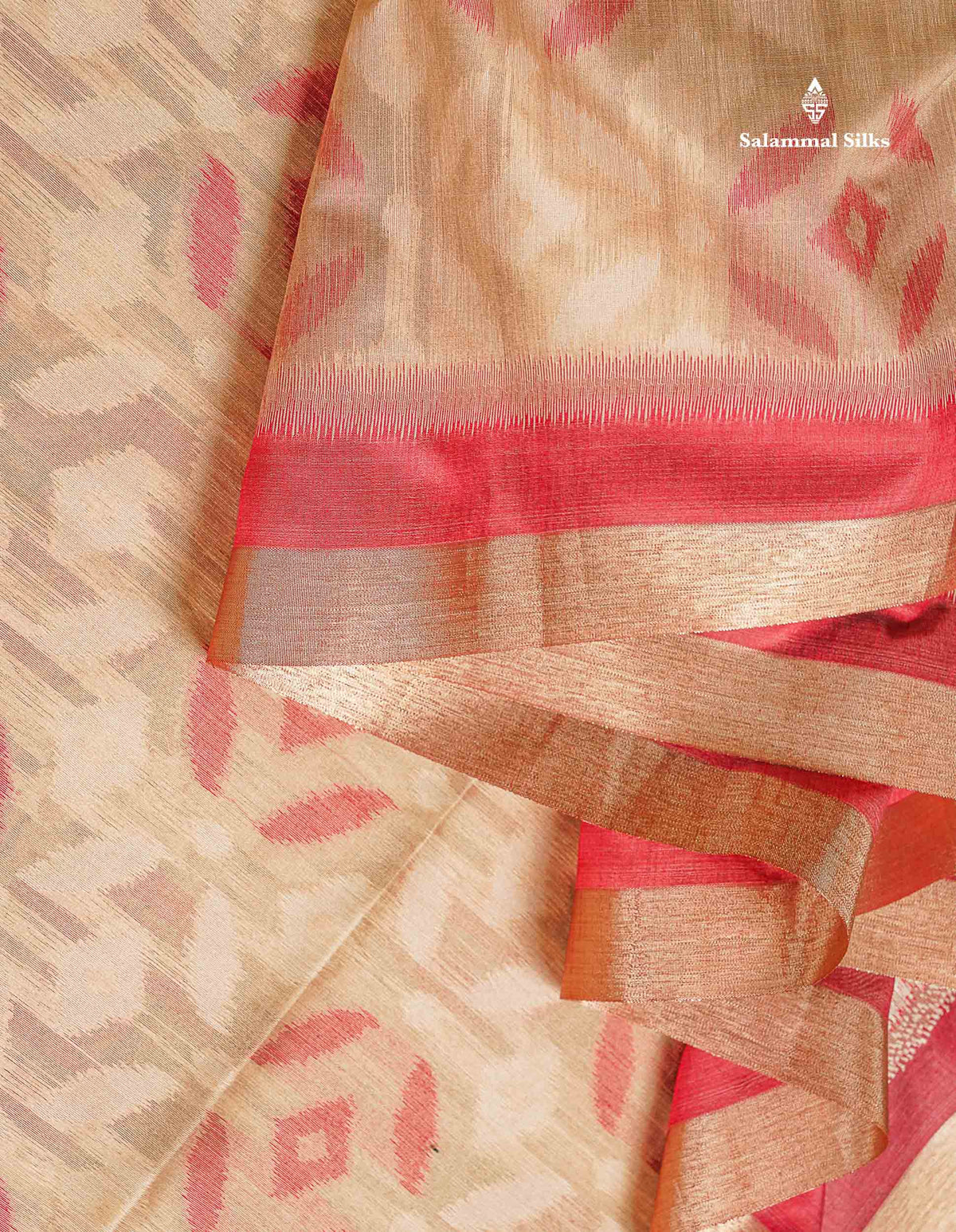Cotton Mix Saree - Sandal Colour Body With Contrast Tomato Red Blouse