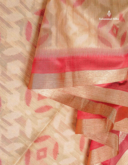 Cotton Mix Saree - Sandal Colour Body With Contrast Tomato Red Blouse
