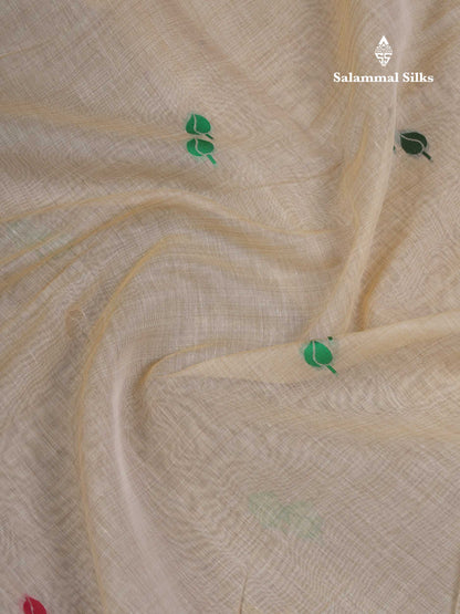 Beautiful Cream Sandal Menakari Work Muga Cotton Saree With Blouse