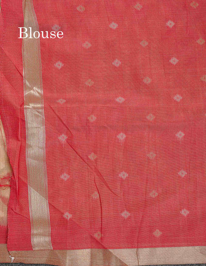Cotton Mix Saree - Sandal Colour Body With Contrast Tomato Red Blouse