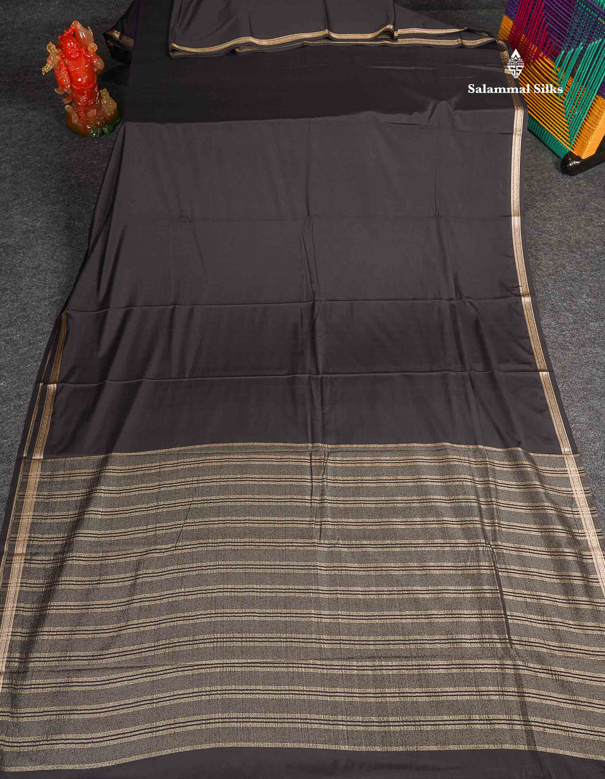 Semi Mysore Silk Saree - Black Colour Body Plain With Small Border 