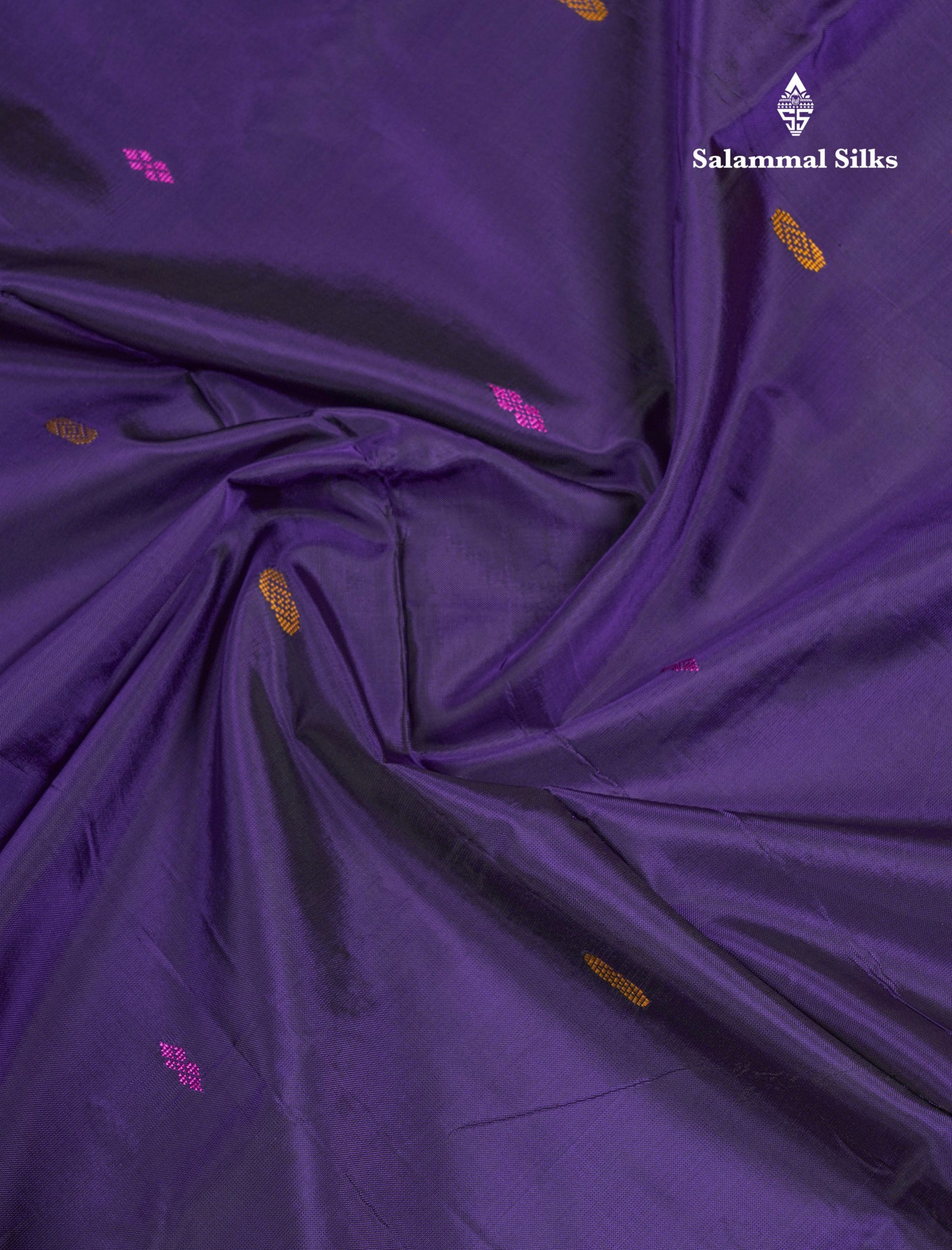 Dark Purple Thread work Buttas Banana Pinth Saree (Vaazhainaar Pattu) With Contrast Chocolate Blouse
