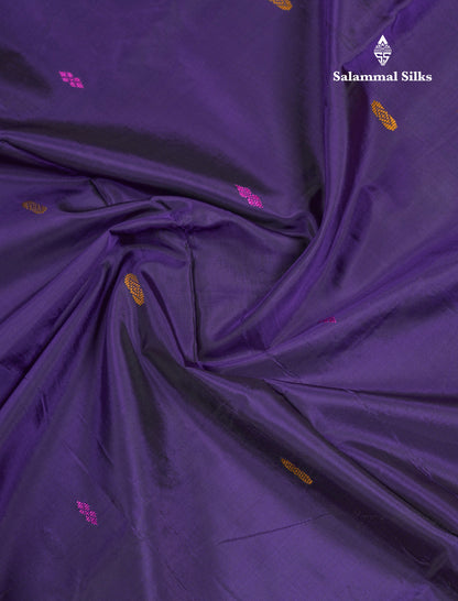 Dark Purple Thread work Buttas Banana Pinth Saree (Vaazhainaar Pattu) With Contrast Chocolate Blouse