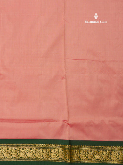 9.5 Yards Semi Silk Saree Pink with Contrast Bottle Green Border