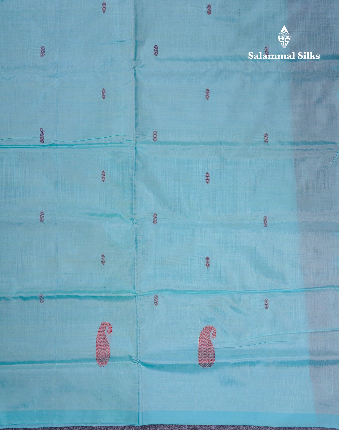 Olive Mustard Yellow Thread work Buttas Banana Pinth Saree (Vaazhainaar Pattu) With Contrast Pastel Blue Blouse