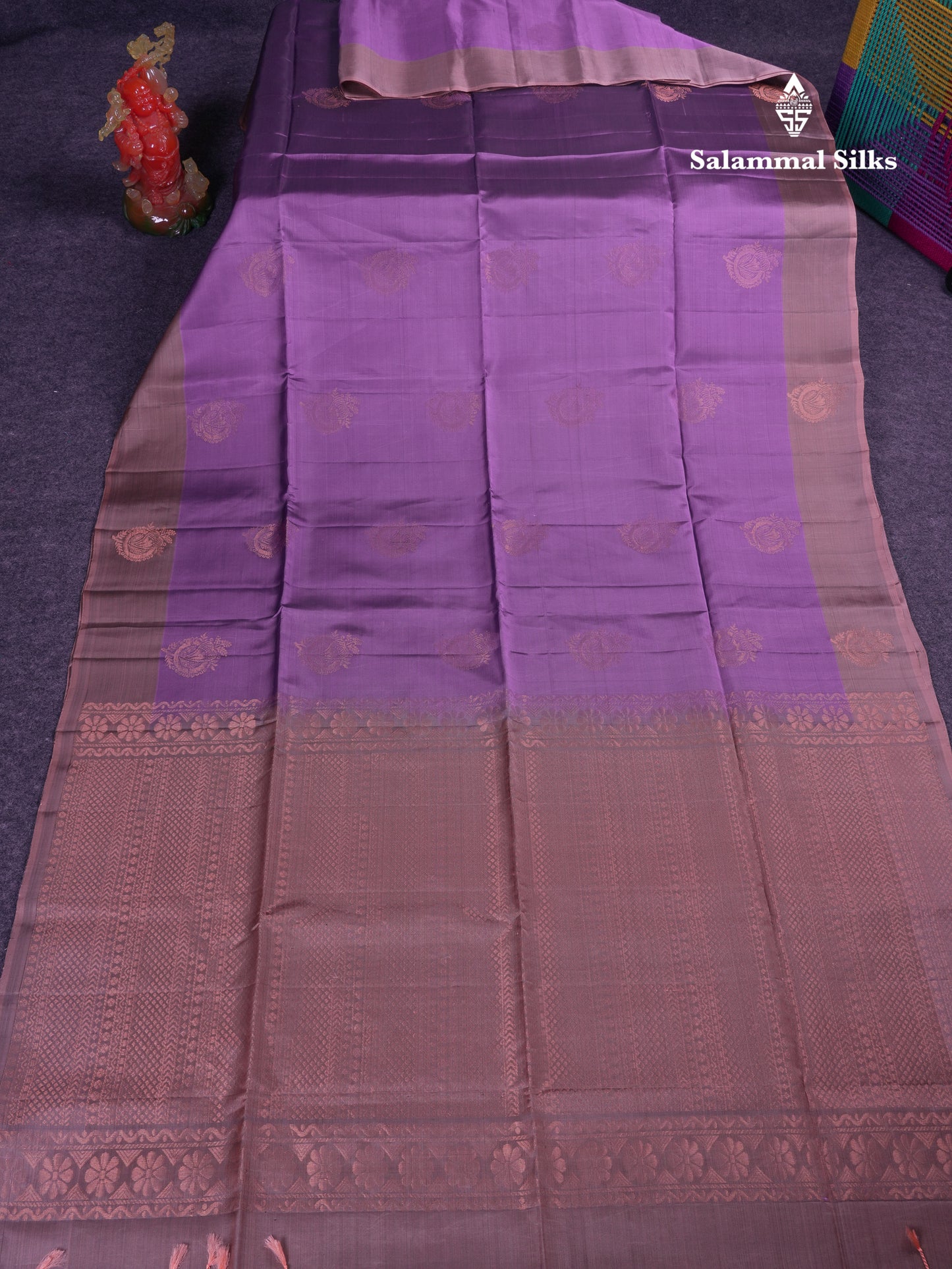 Beautiful Light Violet Pure Mix Kanjivaram Soft Silk Saree With Contrast Light Chocolate Fancy Border