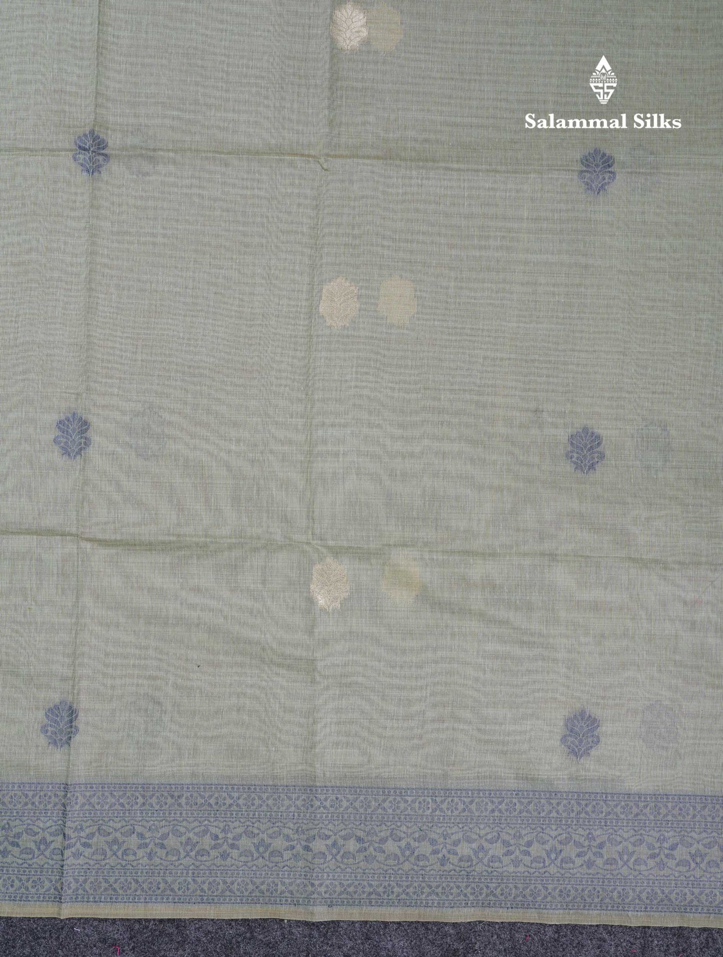 Beautiful Light Rexona Muga Cotton Saree With Contrast Navy Blue Blouse