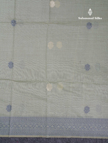 Beautiful Light Rexona Muga Cotton Saree With Contrast Navy Blue Blouse