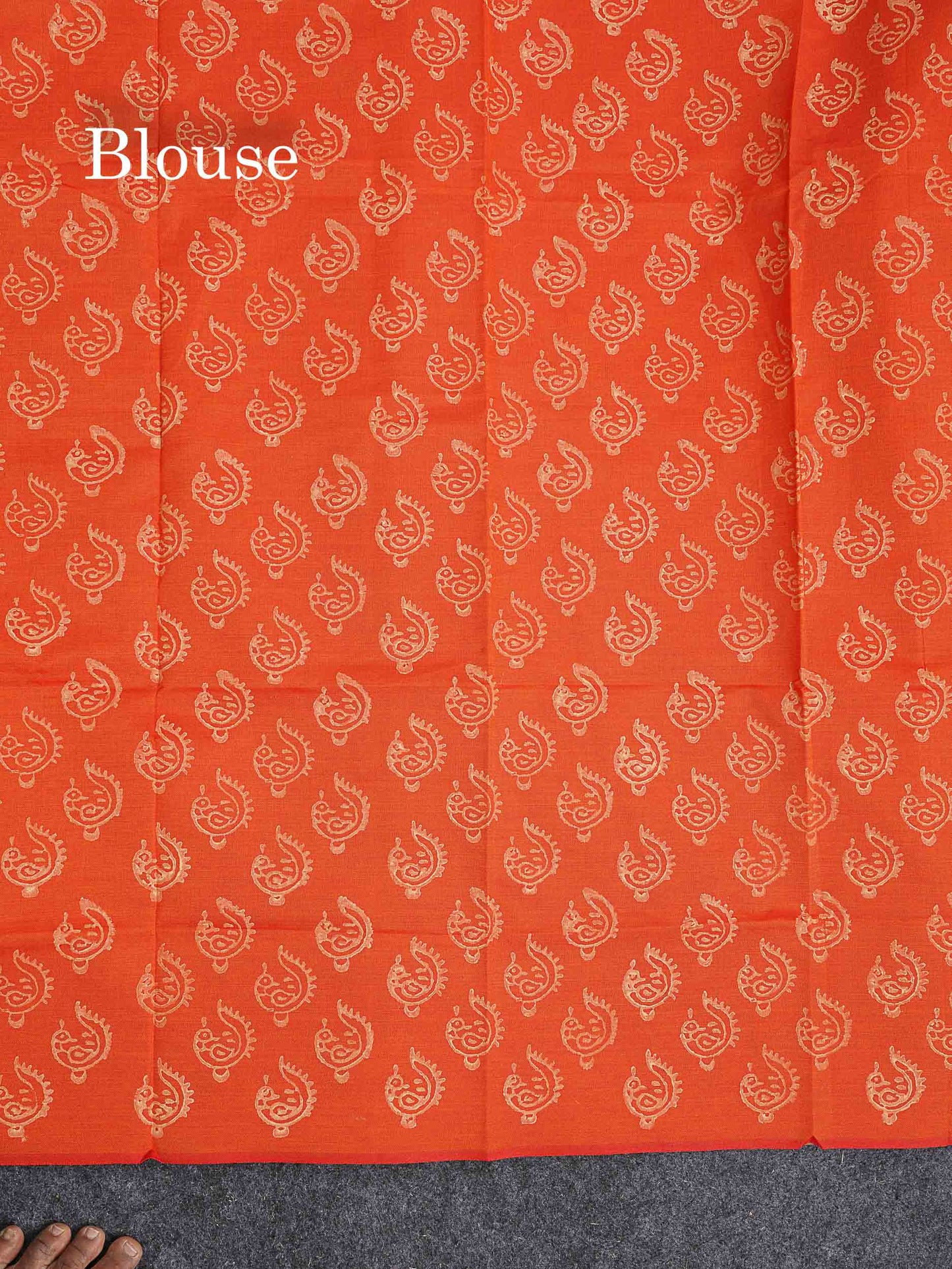South Cotton Saree -  Cream Sandal Colour Body Printed With Contrast Orange Blouse