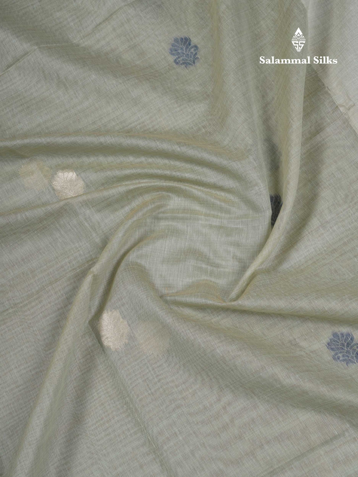 Beautiful Light Rexona Muga Cotton Saree With Contrast Navy Blue Blouse