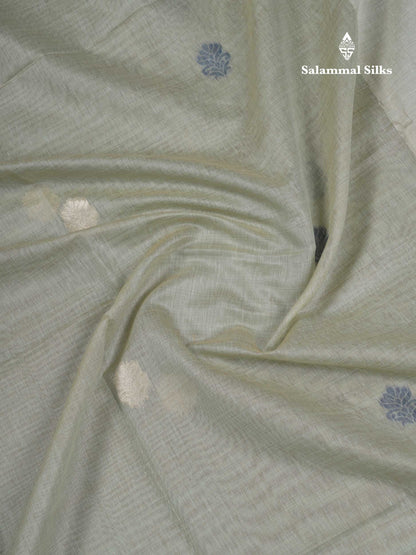 Beautiful Light Rexona Muga Cotton Saree With Contrast Navy Blue Blouse