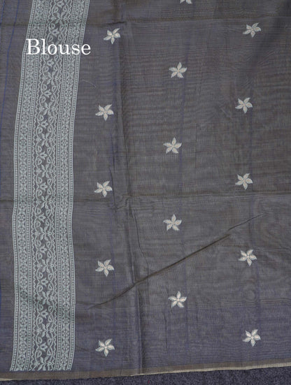 Beautiful Light Rexona Muga Cotton Saree With Contrast Navy Blue Blouse