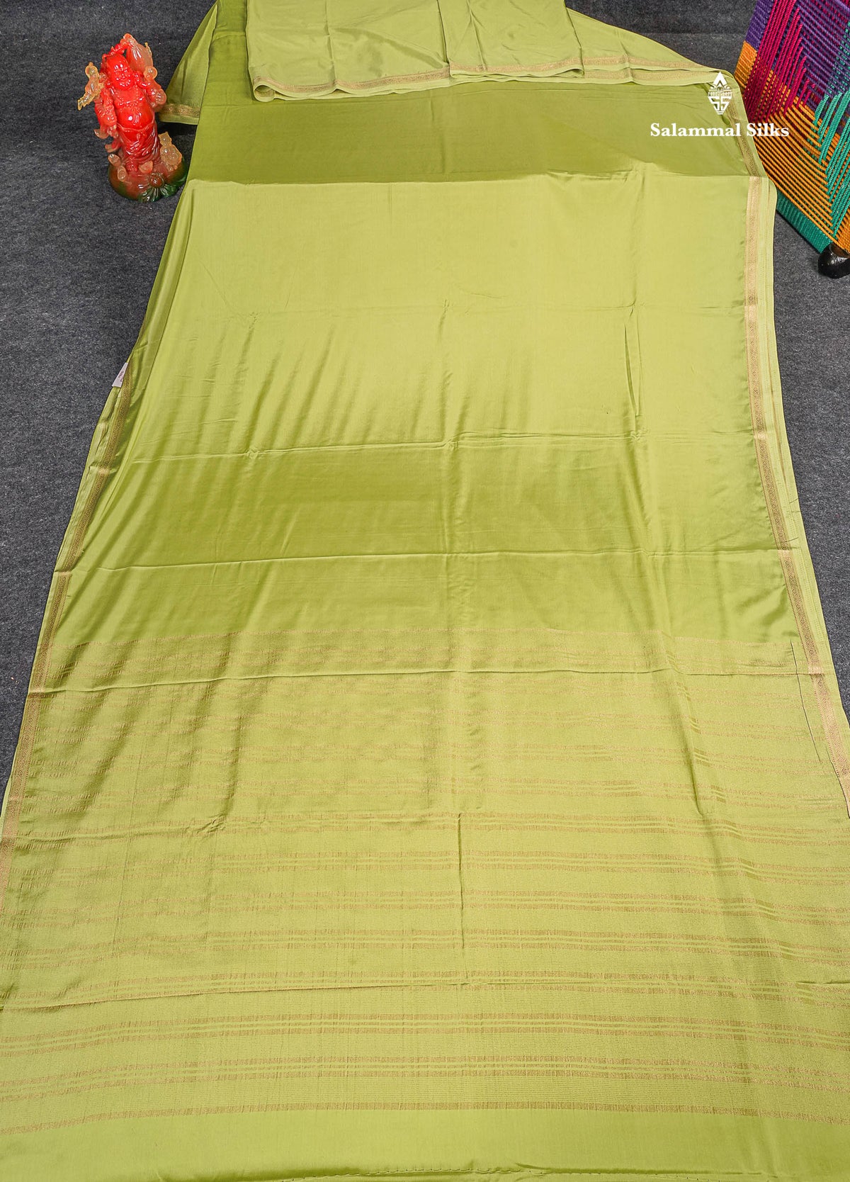 Semi Mysore Silk Saree - Pista Green Colour Body Plain With Small Border 