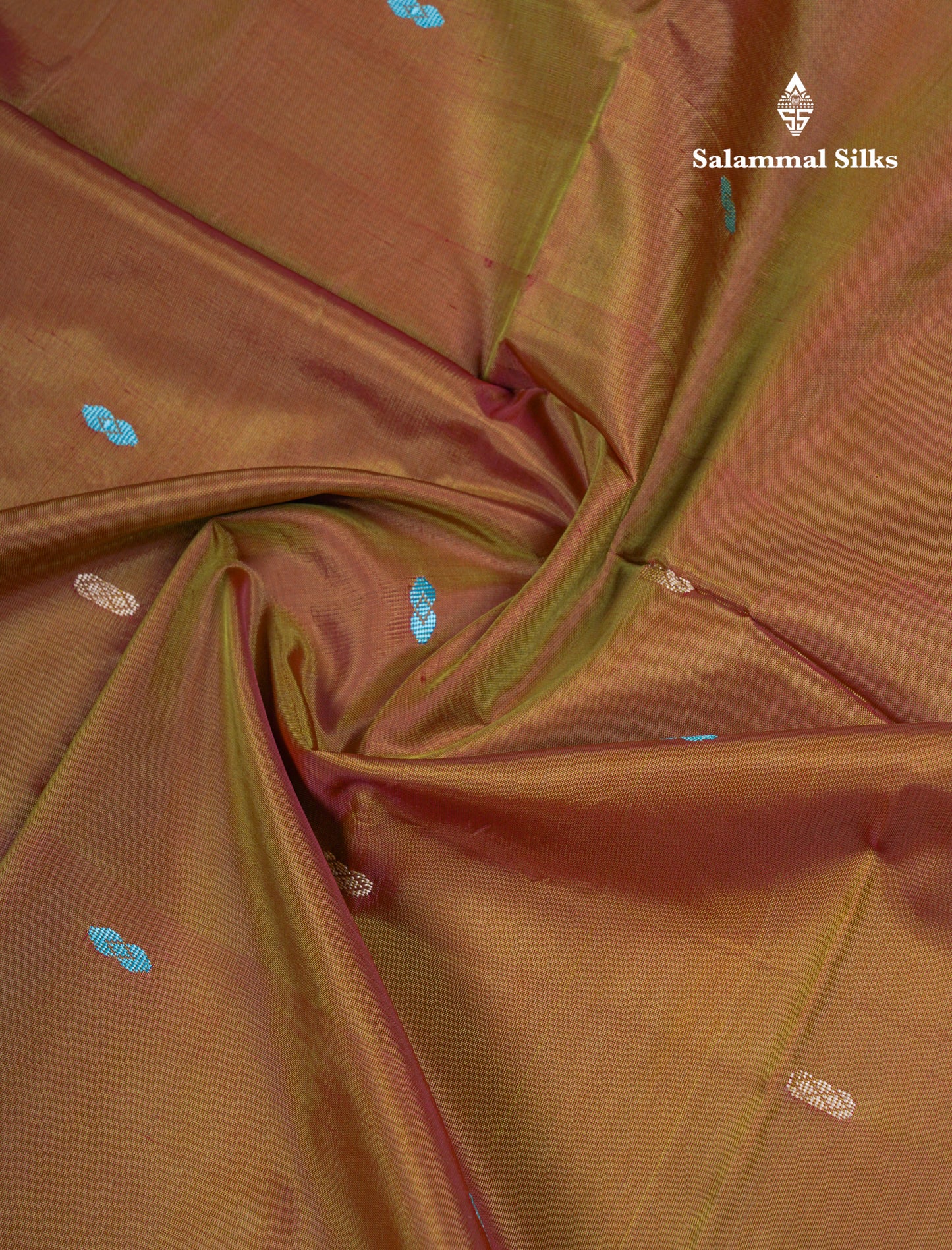 Olive Mustard Yellow Thread work Buttas Banana Pinth Saree (Vaazhainaar Pattu) With Contrast Pastel Blue Blouse