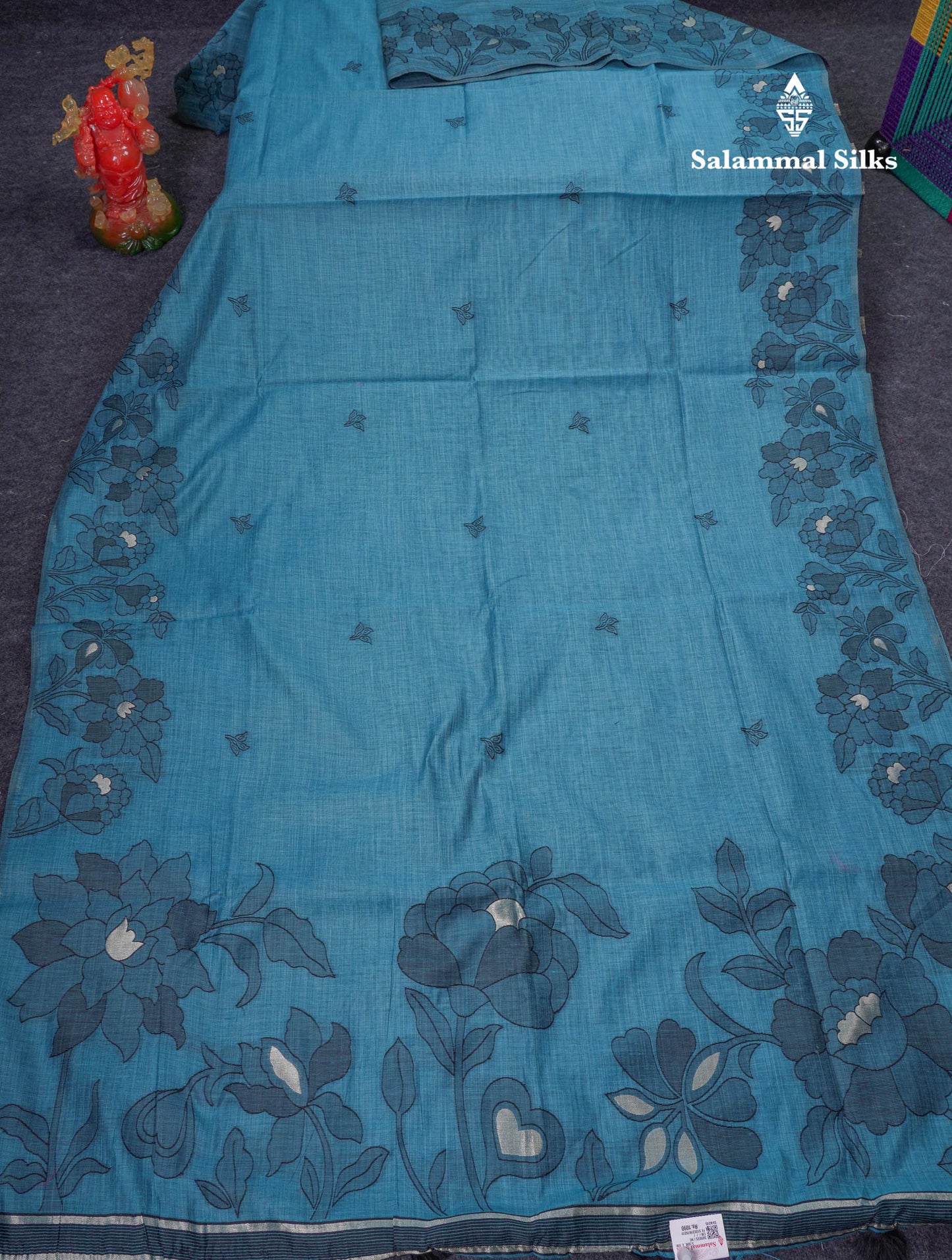Beautiful Ramar Blue Cotton Mix Saree With Fancy Border